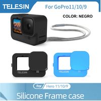 Telesin Funda de Silicona NEGRA con Cordón y Tapa de Lente para GoPro Hero 9/10/11