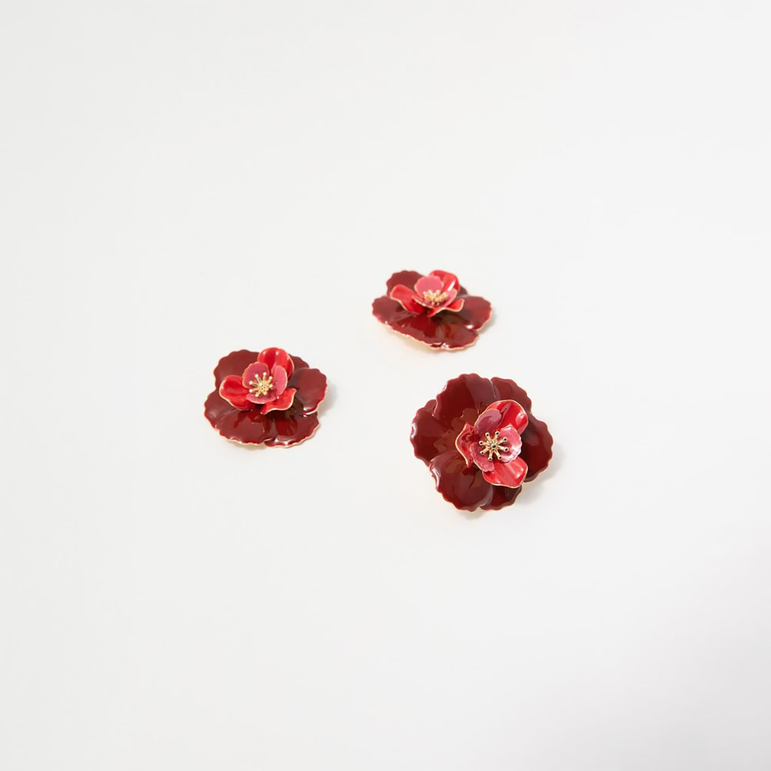 Conjunto Mujer Sfera Flores Esmaltadas Rojo