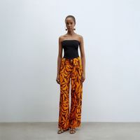 Pantalón Mujer Sfera Ancho Estampado Naranja