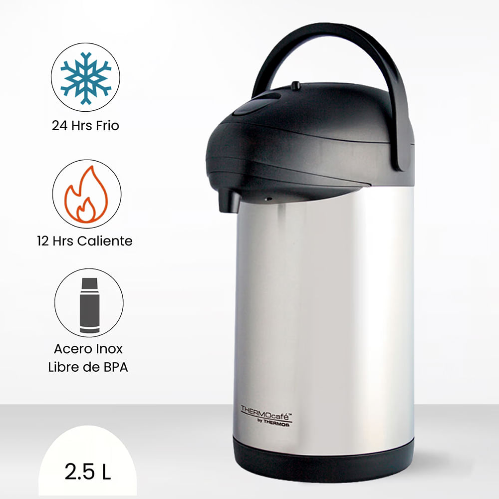 THERMOS Termo Sifon Air Pump Pot 2.5 LT Ampoya de Acero