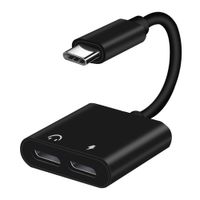 Adaptador 2 en 1 GMobile 2 entradas Tipo C hembra a Tipo C macho, cargar y conectar audífonos, negro