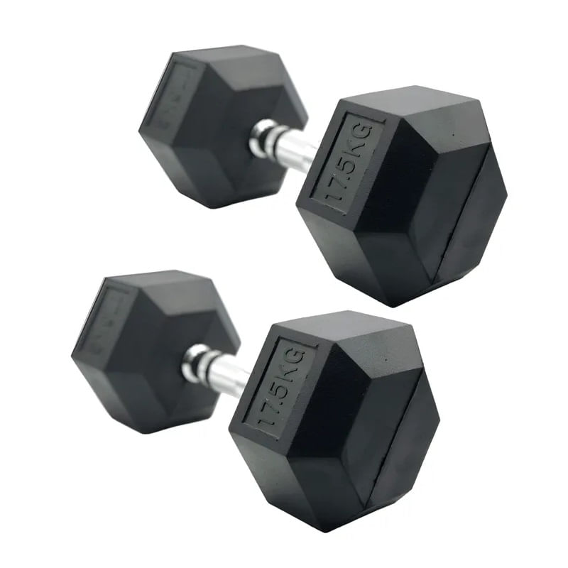 Par Mancuernas 17.5 Kg Pesas Cromada Hexagonal Acero Caucho