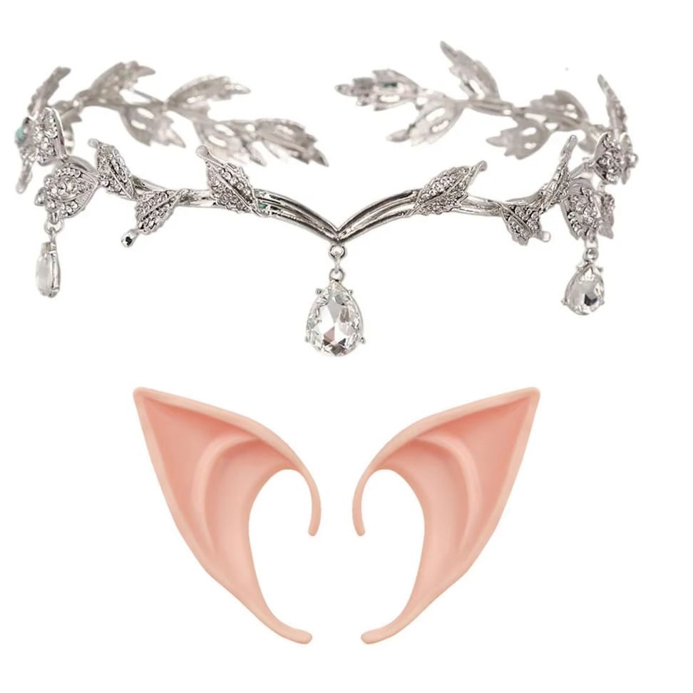 Set x 2 accesorios elfo o hada diadema corona plateada y orejas cosplay disfraz Halloween