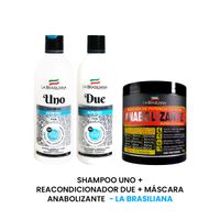 Shampoo uno + Reacondicionador due + Máscara anabolizante