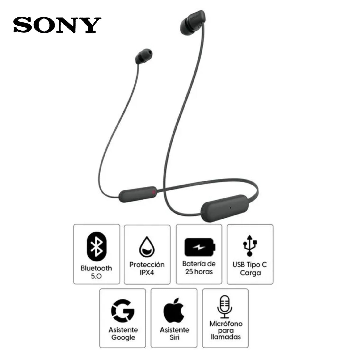 Audífonos Bluetooth SONY In Ear WI-C100 IPX4 25 Horas - Negro