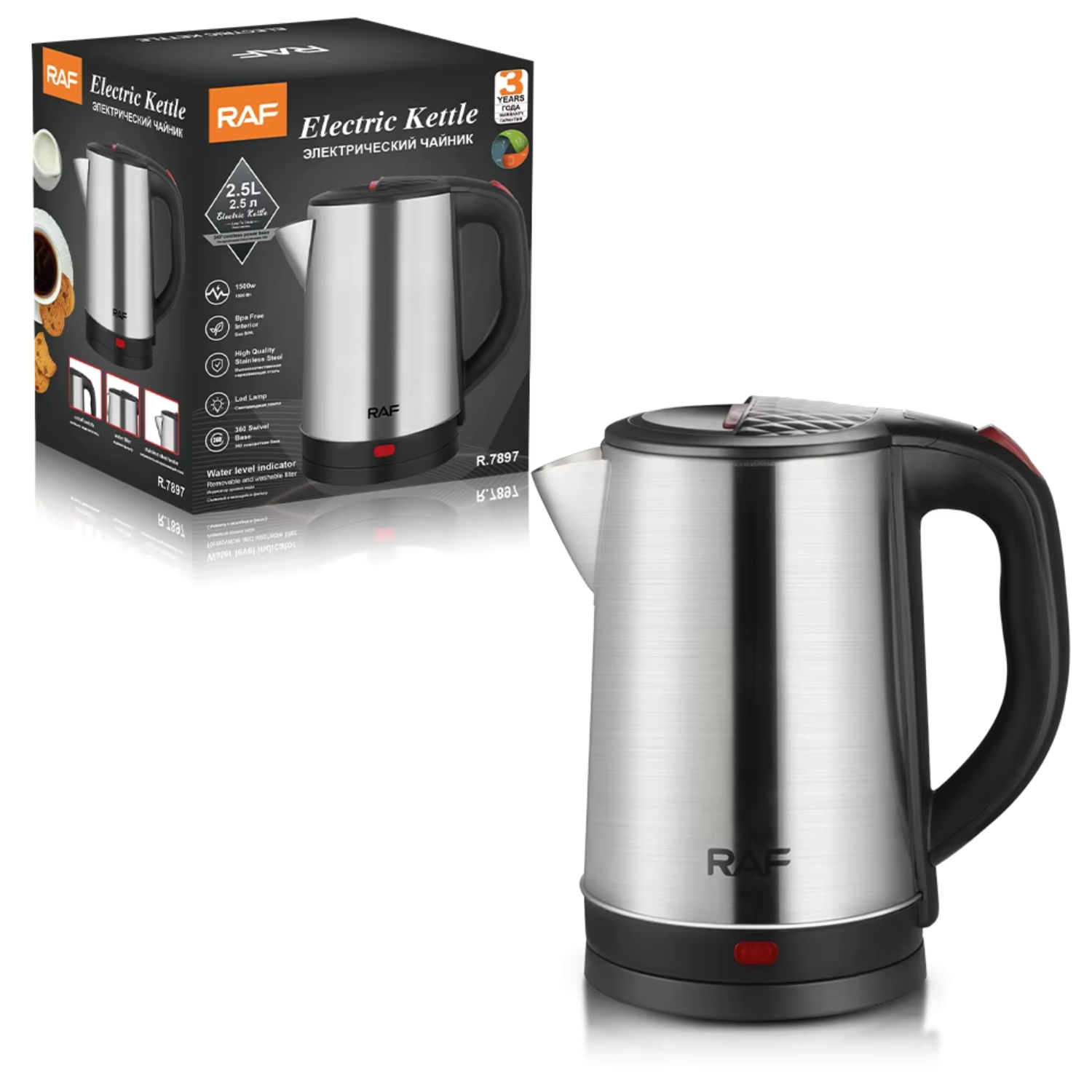 Hervidor Eléctrico 2.5l Acero Inoxidable Raf 1500w