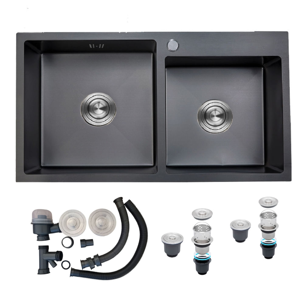 Lavadero de Lujo Acero Inoxidable 2 pozas Nano Negro UD01-8245 - copy