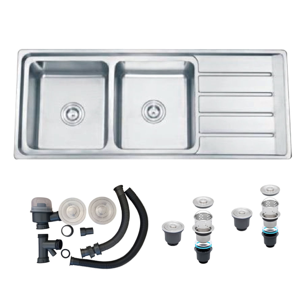 Lavadero 2 pozas con escurridero Acero Inoxidable WDA12050C - copy