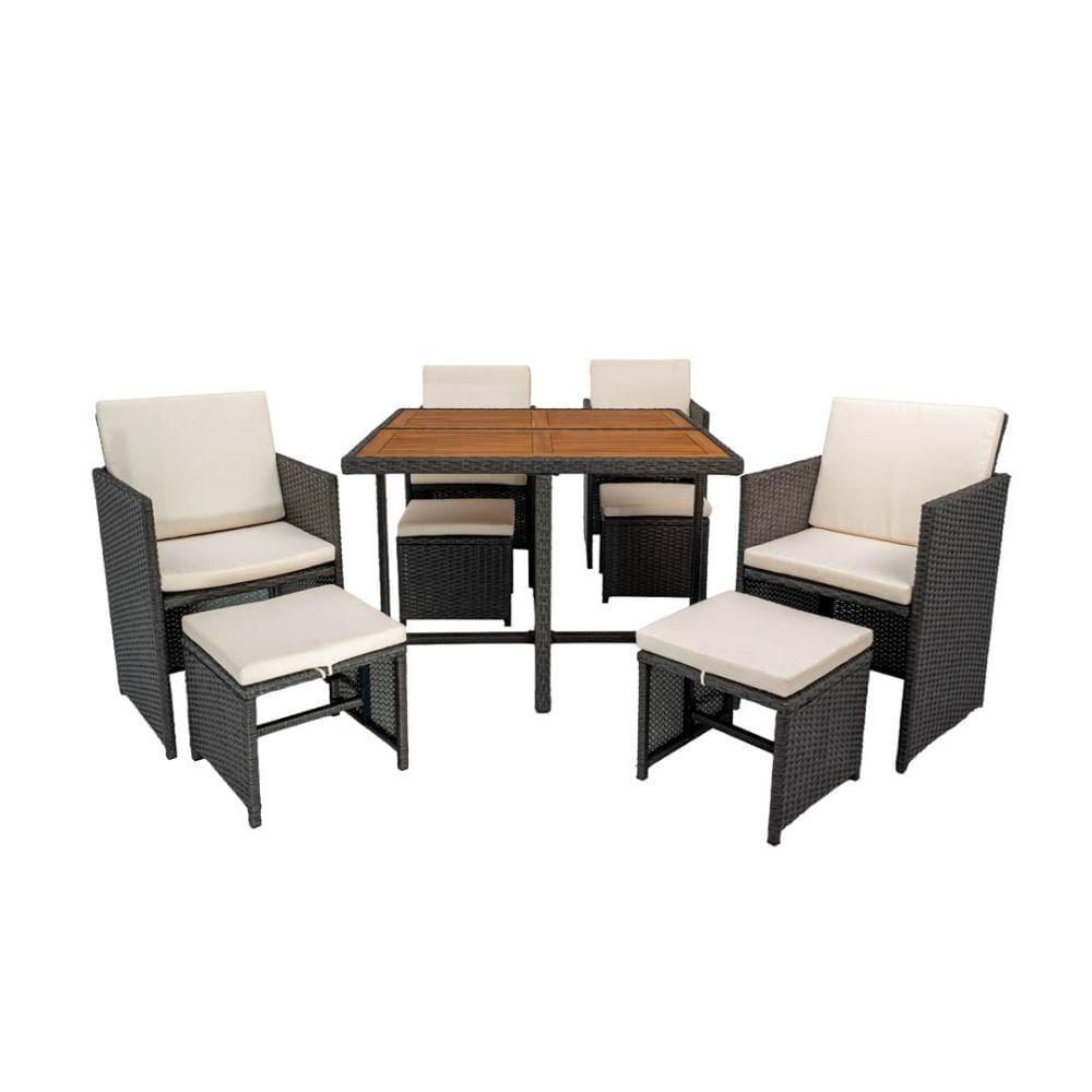 Set de terraza Columbia: 4 Butacas + 4 Poufs + Mesa Orange