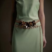 Correa Mujer Sfera Cadena Strass Y Beads Gun Oro