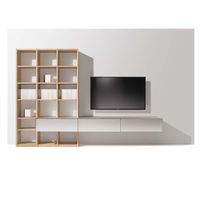 Centro de Entretenimiento de TV con Repisas Margot color Duna/Blanco funcional TU MESITA