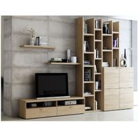 Moderno Centro de Entretenimiento Rocco color Sonoma TU MESITA 2 cajones 4 puertas