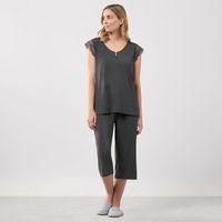 Pijama Mujer Zafin Manga Corta + Pantalón Capri Algodón
