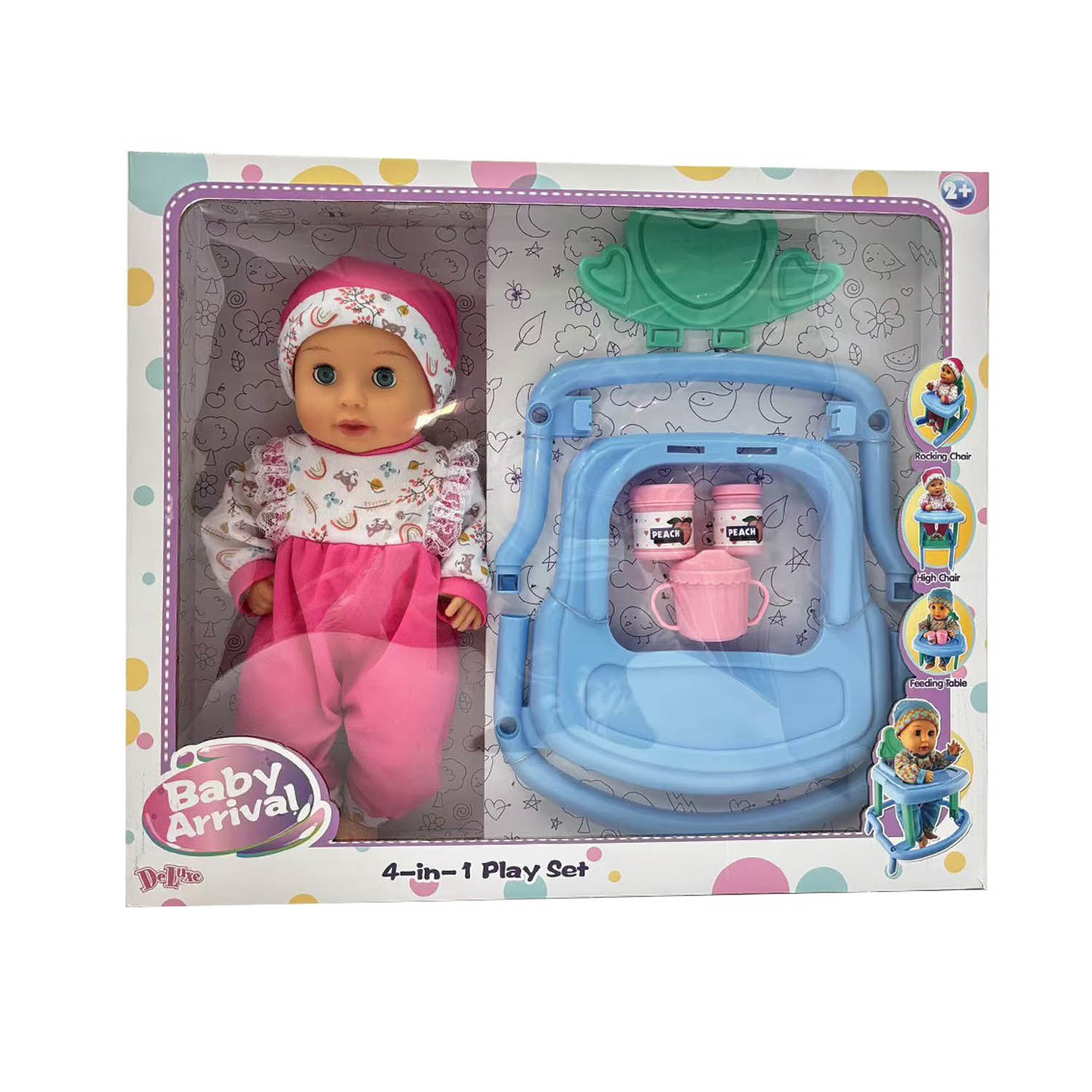Muñeca Bebé Deluxe Cuerpo Suave Con Asiento De Juego 41 Cm