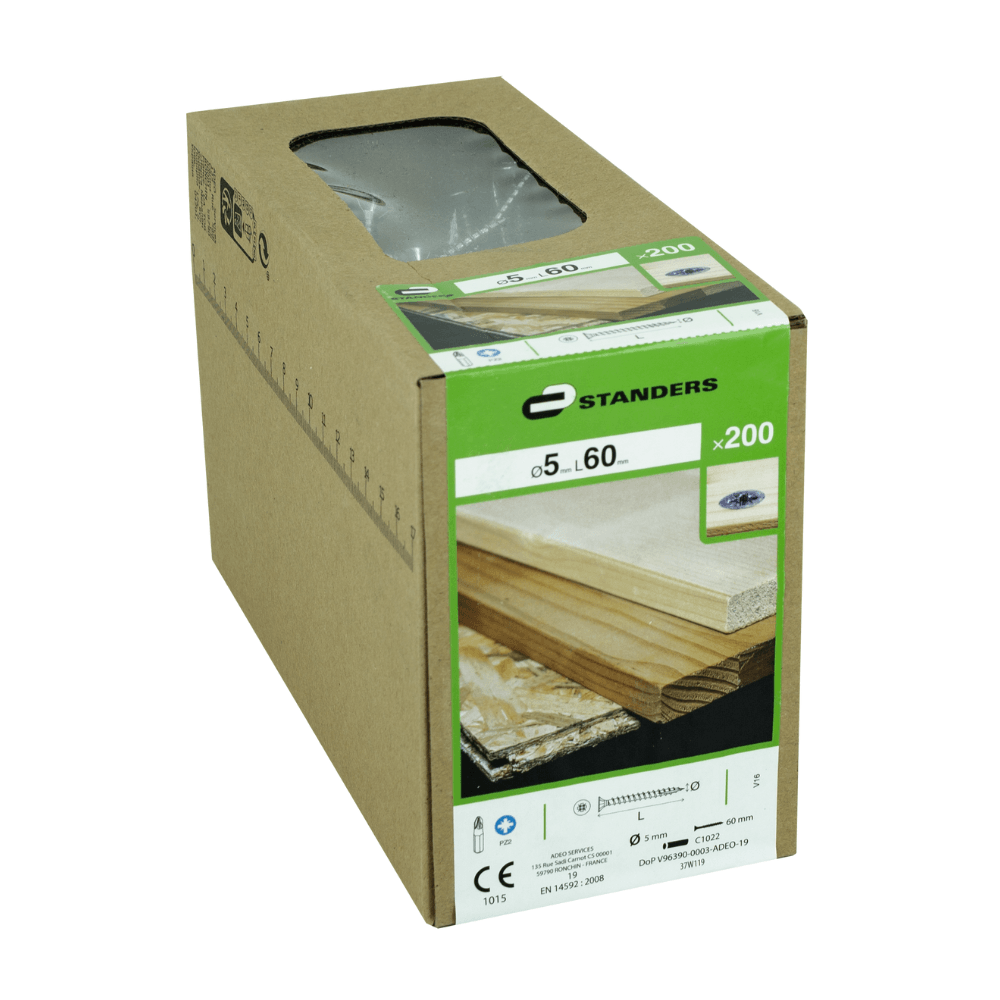 Tornillo Pz Avellanado Zinc 5x60mm para madera x 200 Standers