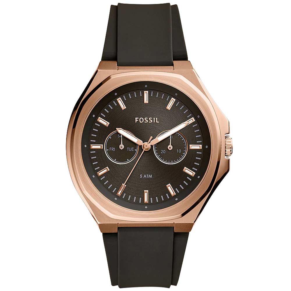 Reloj Fossil Evanston BQ2612 Multifuncional Silicona Marrón Oro Rosado