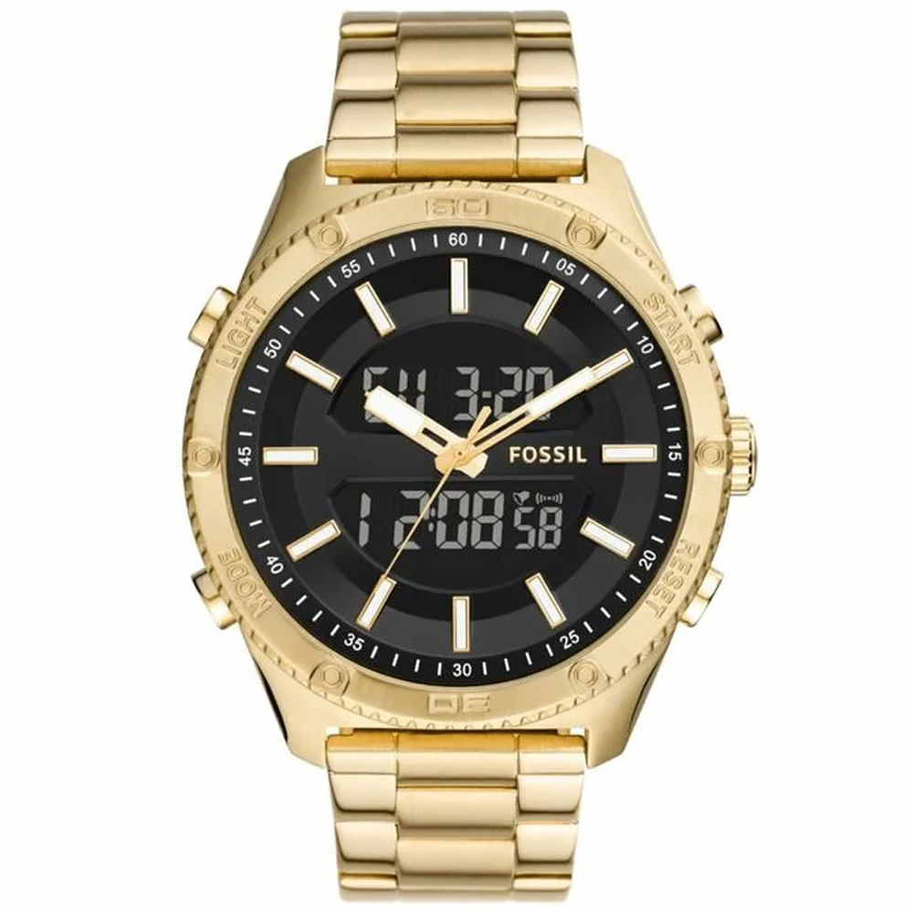 Reloj Fossil Brox BQ2580 Digital Analógico Luz Acero Inoxidable Dorado Negro