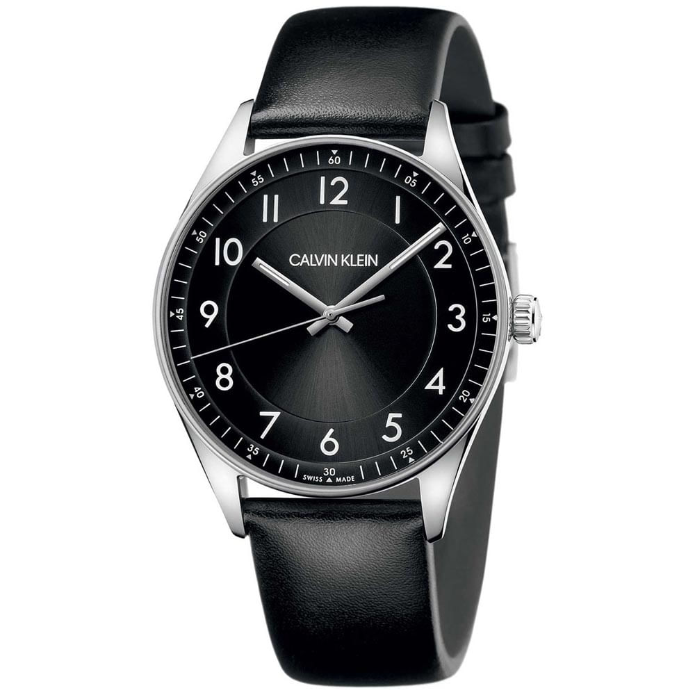 Reloj Calvin Klein Bright KBH211C1 Suizo Correa de Cuero Negro Plateado