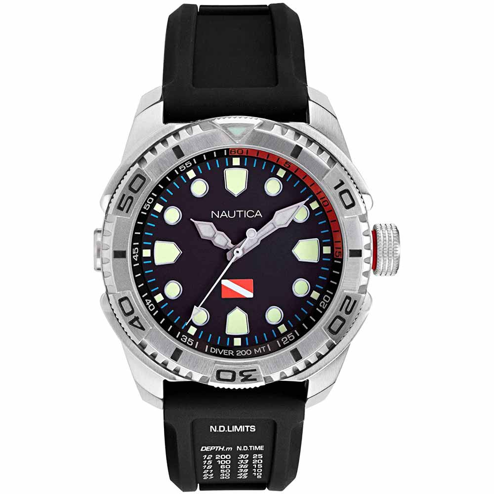 Reloj Nautica Tarpoon Dive NAPTDS901 Correa de Silicona Negro Plateado