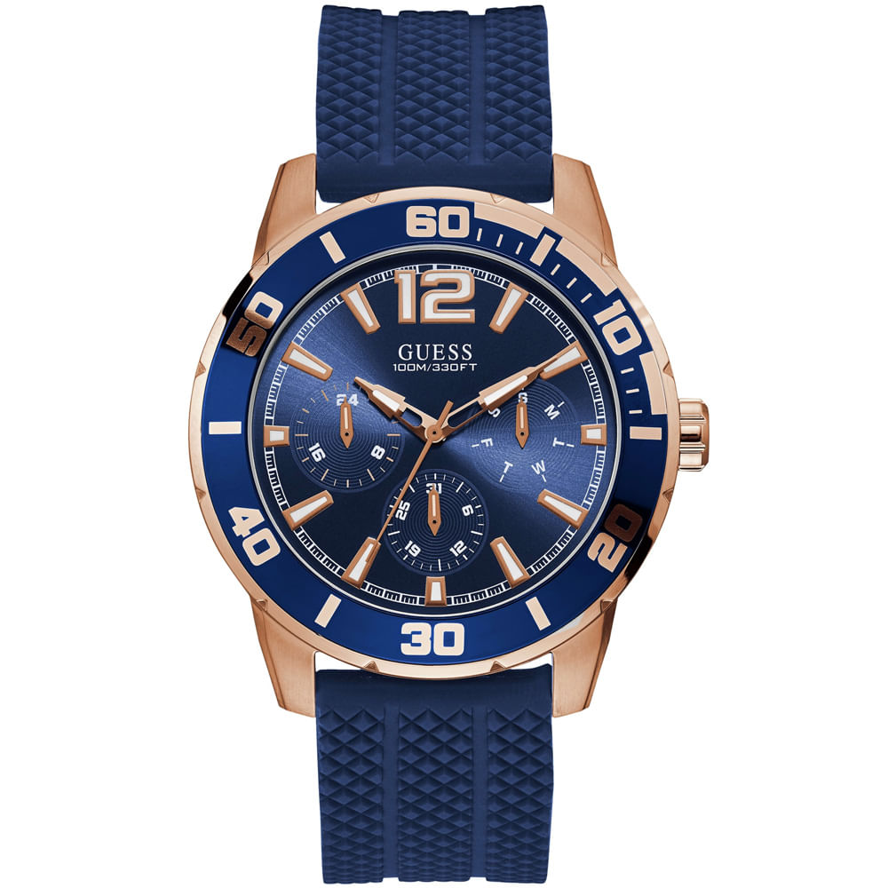 Reloj Guess Trek U1250G2 Multifuncional Silicona Azul Acero Oro Rosado