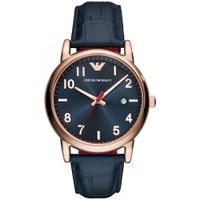 Reloj Emporio Armani Luigi AR11135 Fecha Acero Oro Rosado Cuero Azul