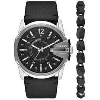 Reloj Diesel Master Chief DZ1907 Fecha Correa de Cuero Set con Pulsera Negro