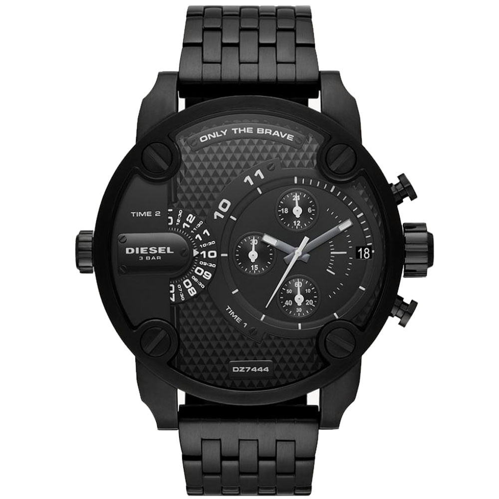 Reloj Diesel Hombre Little Daddy DZ7444 Doble Hora Fecha Cronometro Acero Inoxidable Negro