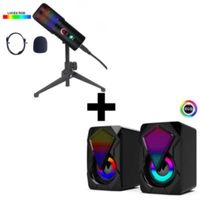 Combo Micrófono Profesional de Mesa con Luces Black RGB Dreizt mas Parlantes Gamer D4500 RGB