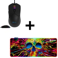 Mouse Gamer Dreizt RGB Mate GR270037 12,800 dpi Negro + Mousepad Gamer DREIZT RGB Multicolor Diseño
