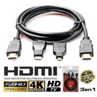 Cable HDMI 3 en 1 con Adaptador Mini y Micro HDMI 1.5 Metros