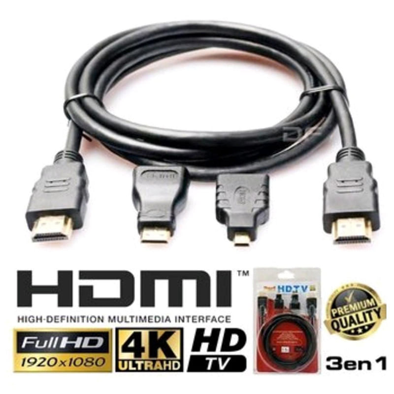 Cable HDMI 3 en 1 con Adaptador Mini y Micro HDMI 1.5 Metros