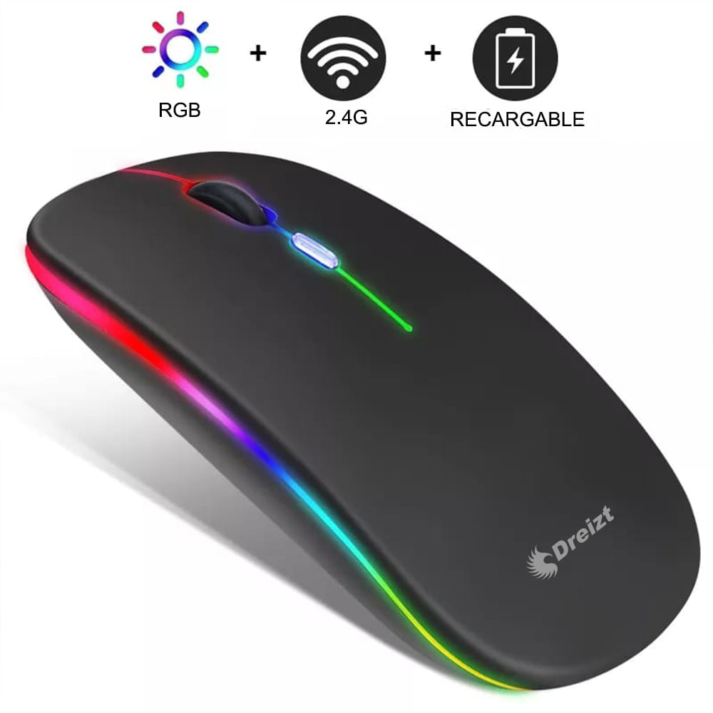 Mouse Inalámbrico Recargable con Iluminación LED RGB GR270024 Dreizt Negro