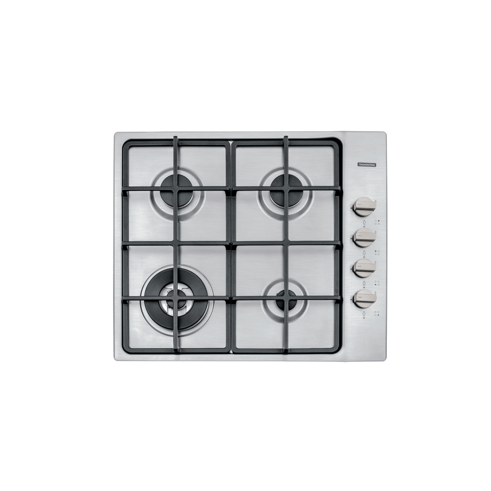 Placas de Cocción de gas Tramontina Square 4 GX HE Safestop 60 de acero inoxidable, con rejillas de hierro fundido y encendido superautomático
