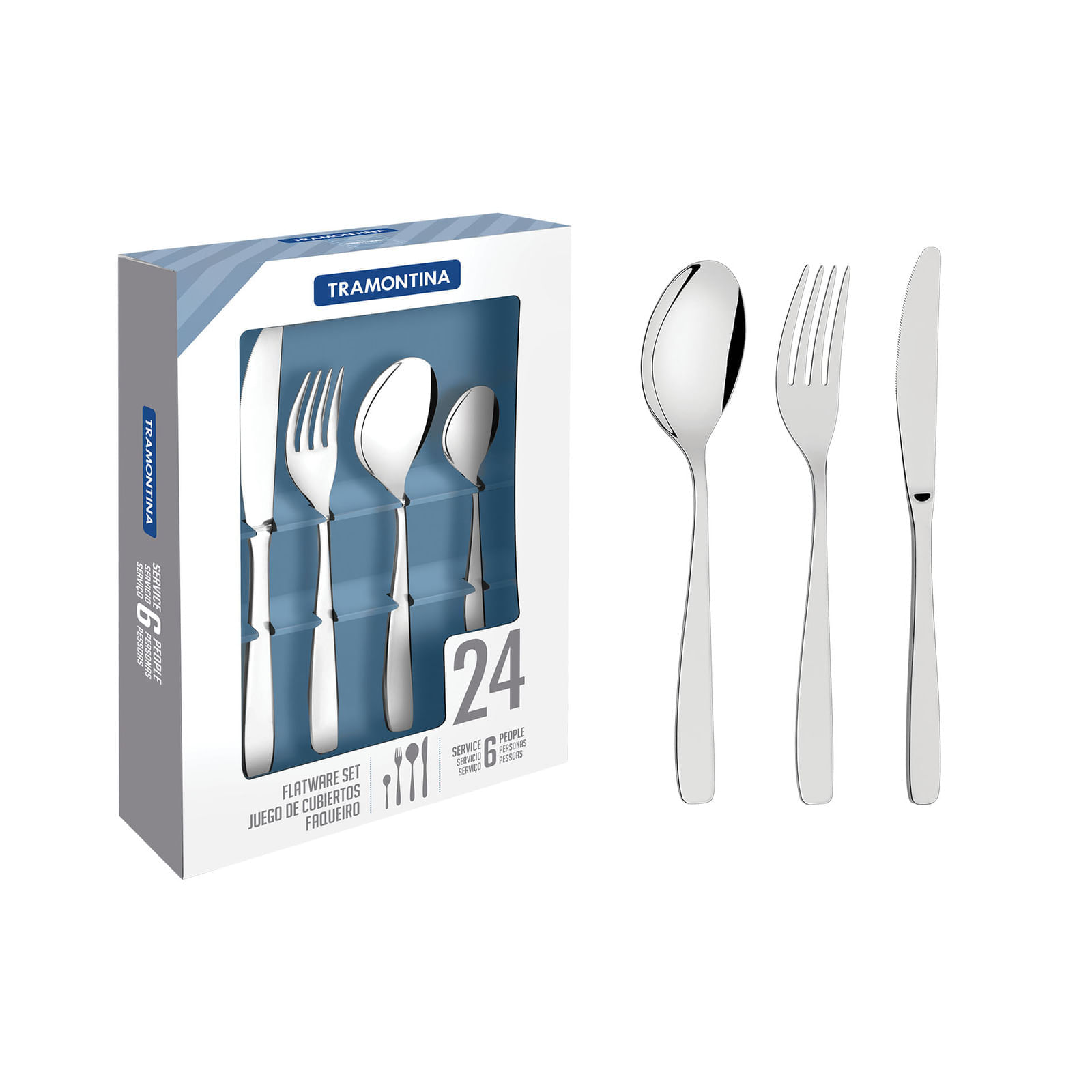 Juego de cubiertos de 24 piezas Tramontina Cosmos de acero inoxidable con cuchillos para asado