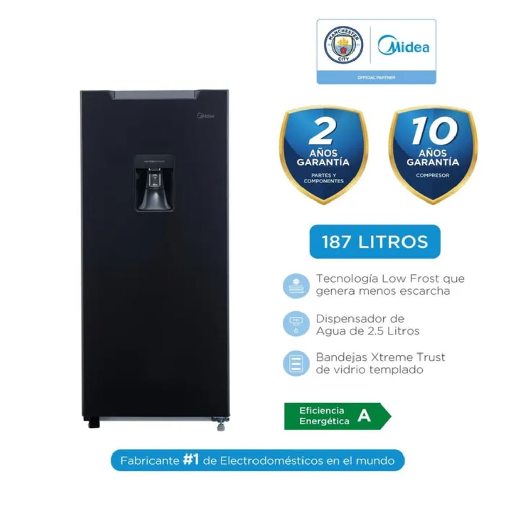 Refrigeradora Midea 187L Top Freezer Single Door MDRD190ANLXW