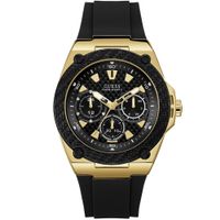 Reloj Guess Legacy U1049G5 Multifuncional Acero Inoxidable Dorado Correa de Silicona Negro