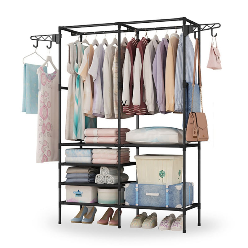 Ropero Armario Closet Perchero Organizador 2 Cuerpos Negro