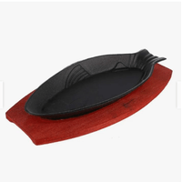 Sarten De Hierro Fundido Modelo Pez Con Base De Madera
