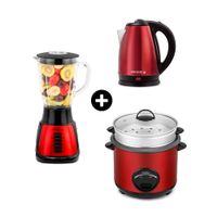 COMBO Licuadora holstein 1.5 litros 8V Roja + Hervidor eléctrico 1500W 1.8 litros Rojo + Olla Arrocera con vaporera 2.5 litros Roja