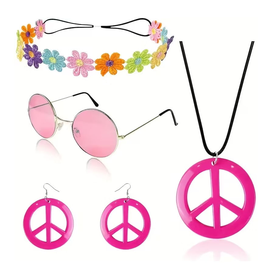 Set x 4 accesorios disfraz hippie retro de los años 70 multicolor Halloween