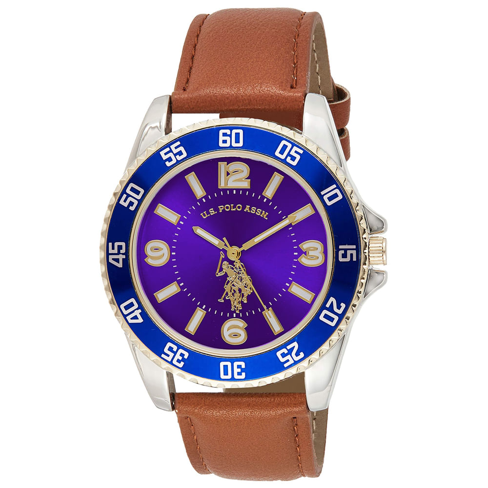 Reloj U.S. Polo Assn. USC50479 Análogo para Hombre Correa Marrón Dial Morado