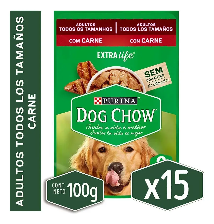 ALIMENTO HÚMEDO DE PERRO DOGCHOW ADULTO CARNE 15x100GR