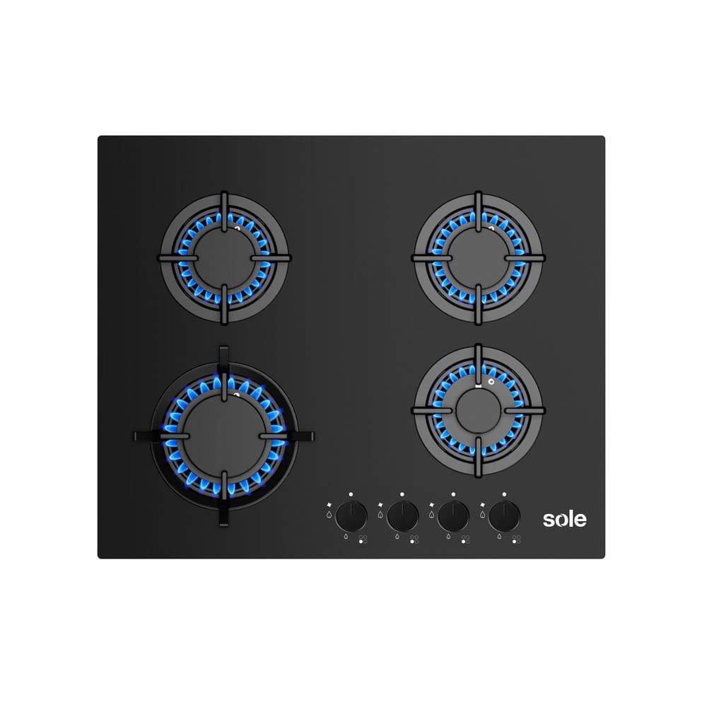 Cocina Empotrable a Gas Sole SOLCO049 con 4 Hornillas de Vidrio Templado, 60 cm, Negro (MUNDO ELECTR