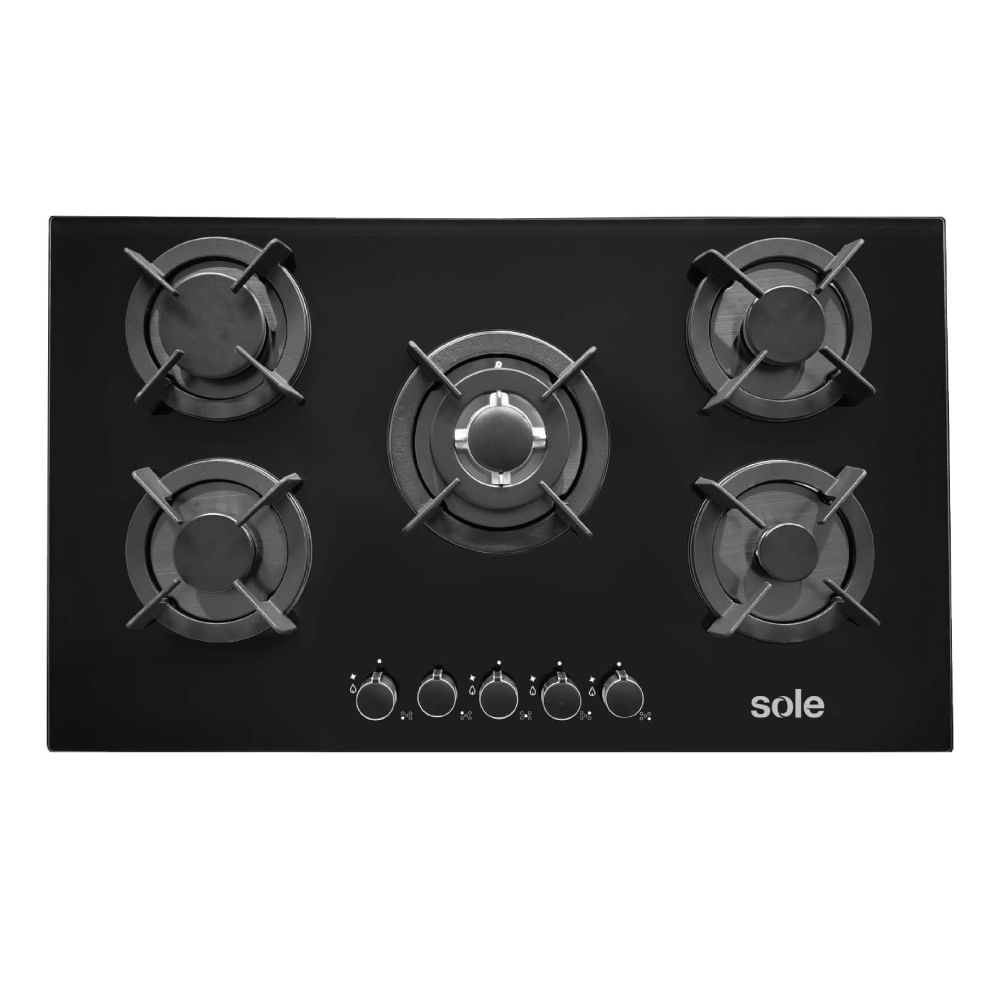 Encimera Sole de Vidrio Templado con 5 Quemadores y Triple Flama 90 cm SOLCO069 (MUNDO ELECTRONICO)