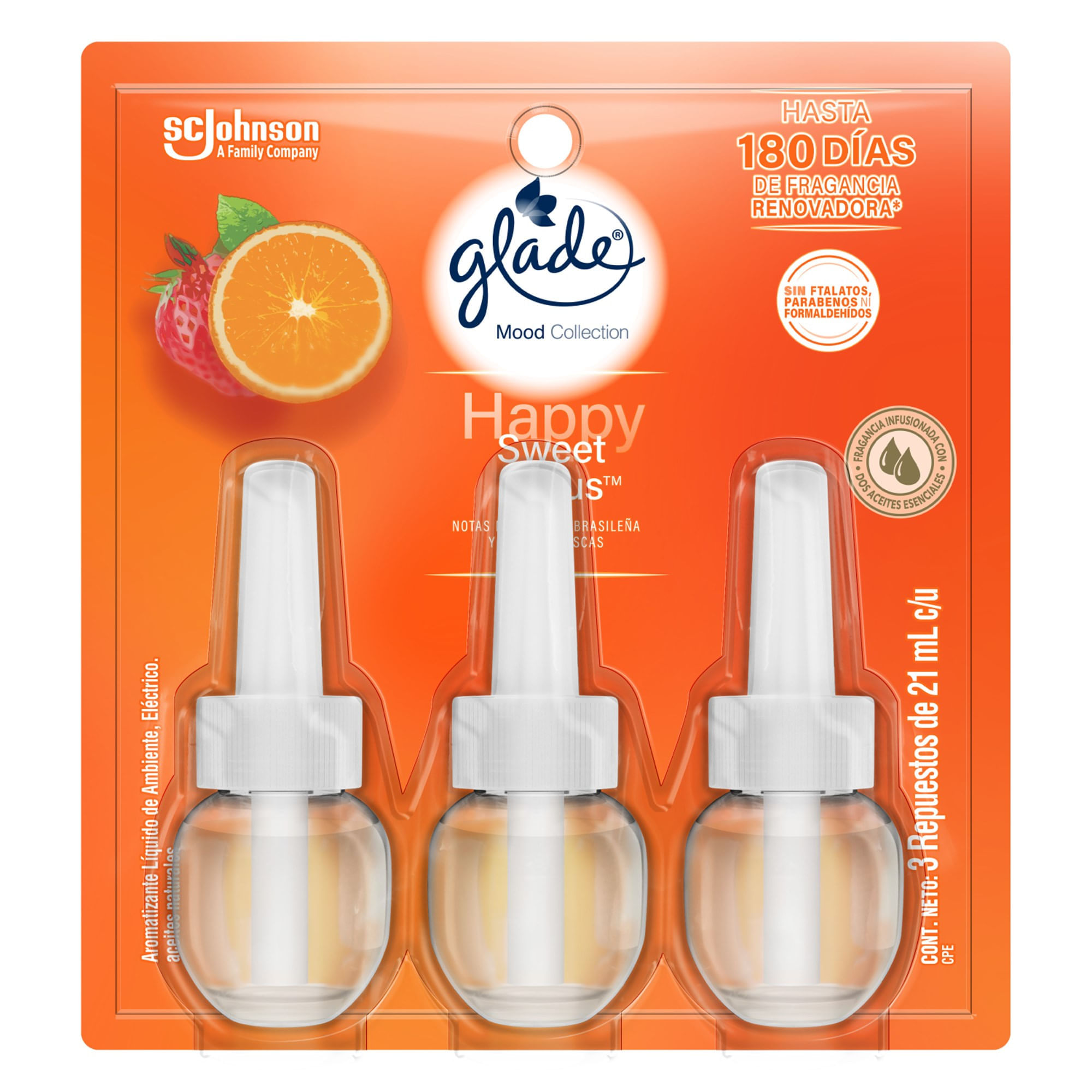 Ambientador Eléctrico GLADE Happy Citrus Empaque 63ml Paquete 3un