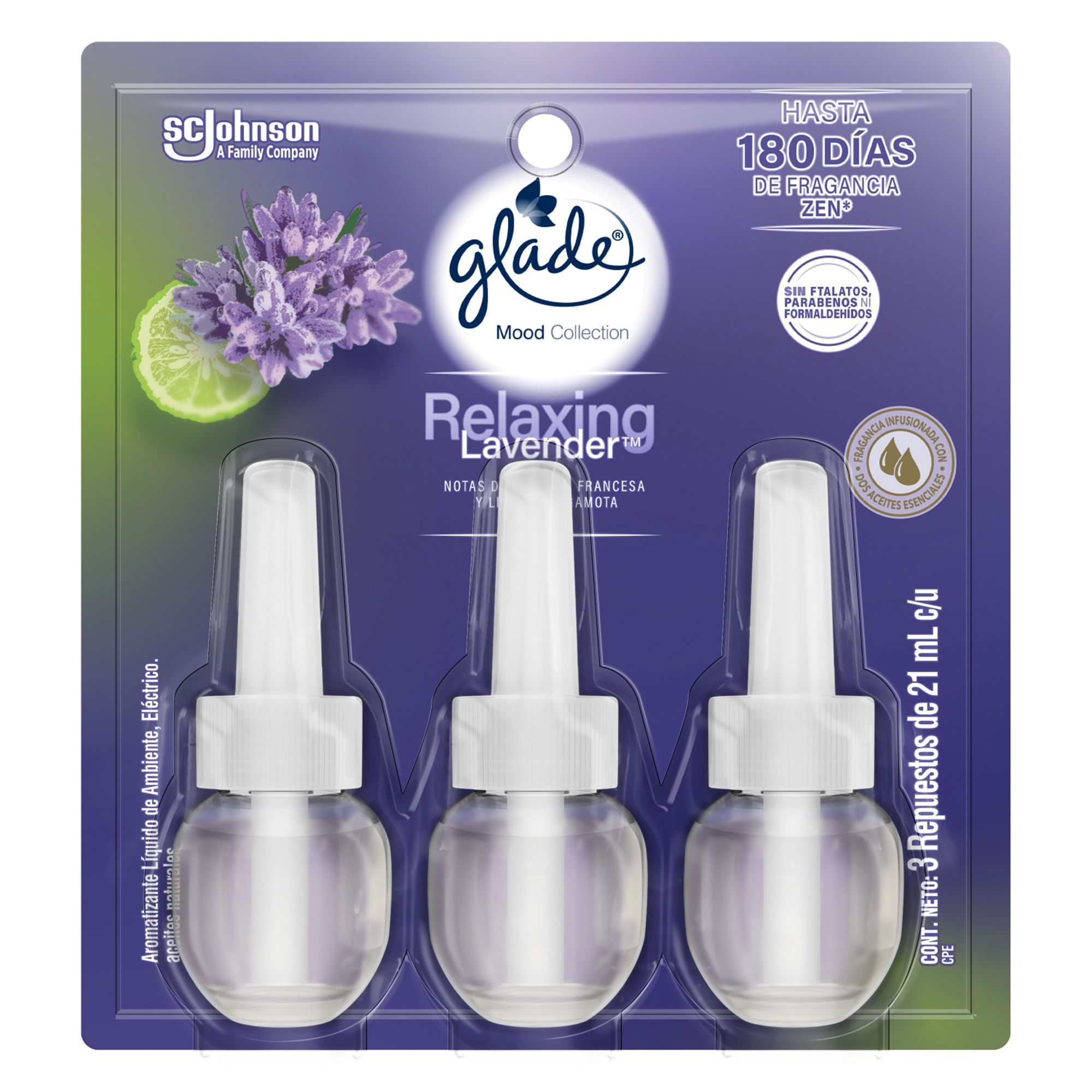 Ambientador Eléctrico GLADE Relax Lavanda Empaque 63ml Paquete 3un