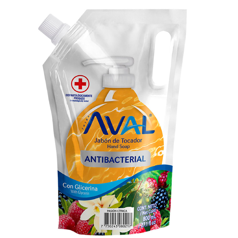 Jabón Líquido Antibacterial AVAL Pasión Cítrica Aval Doypack 800ml