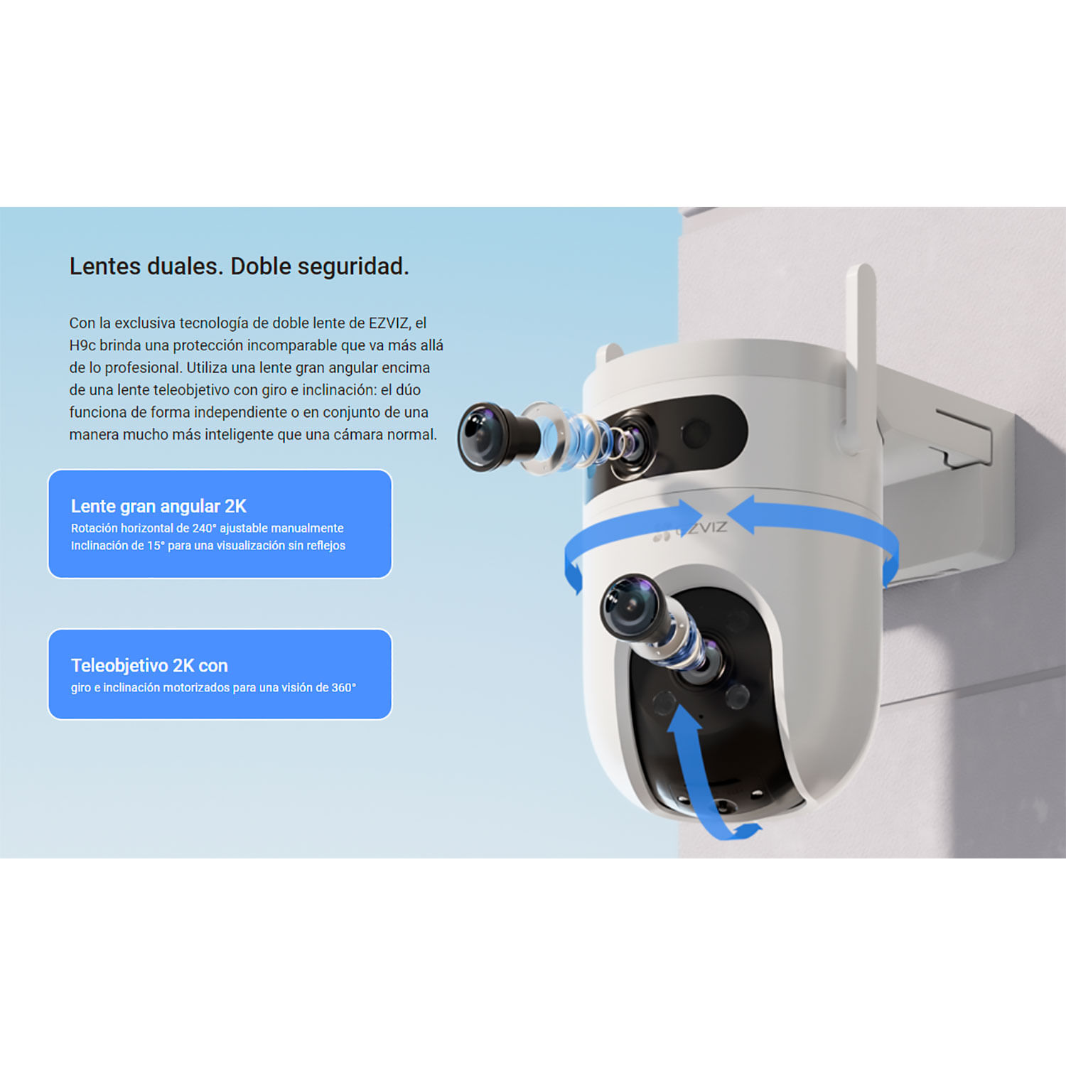 Cámara H9C 3MP + 3MP Ezviz Binocular WiFi Exterior Giratoria 360º
