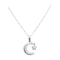 Collar Mujer Media Luna Plata 950 Circón Suizo Color Blanco