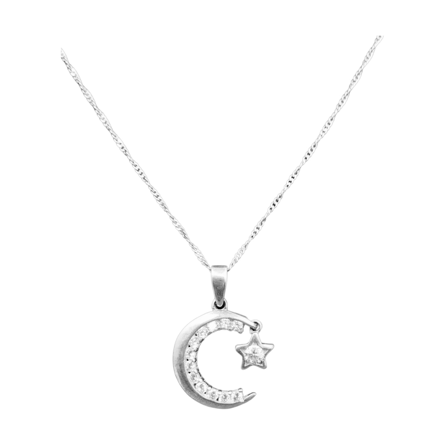 Collar Mujer Media Luna Plata 950 Circón Suizo Color Blanco